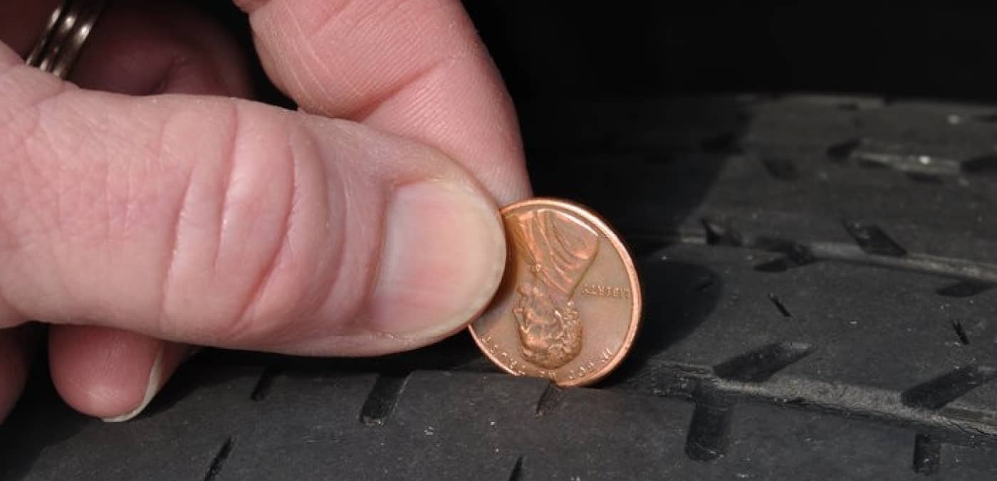 Picture of a penny being used to determine thread life
